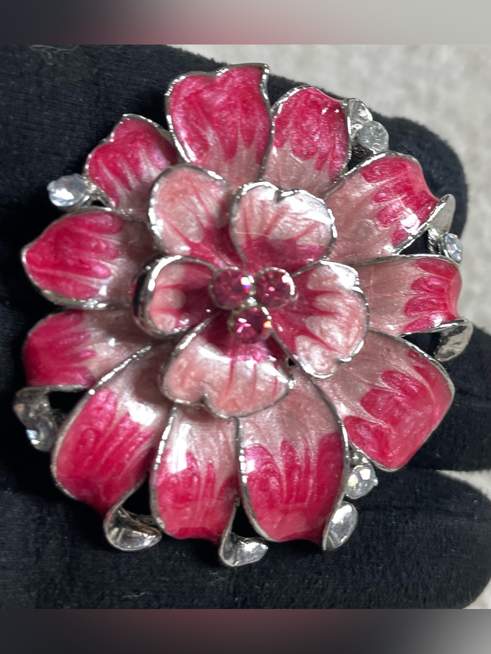 Pink Floral Enamel Statement Ring